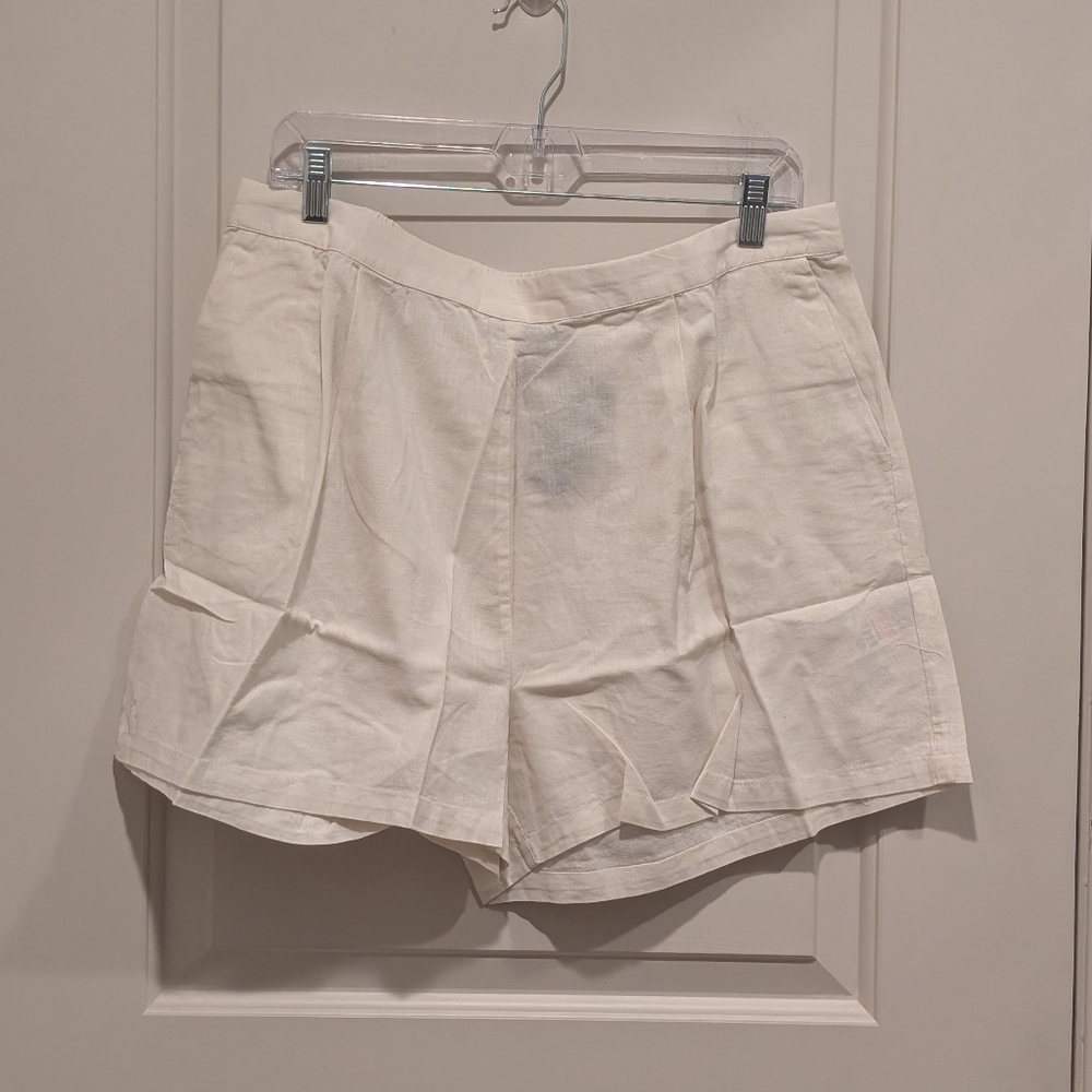 PLT Women's Cream Linen-Blend Pleated Loose Fit Shorts Size 12